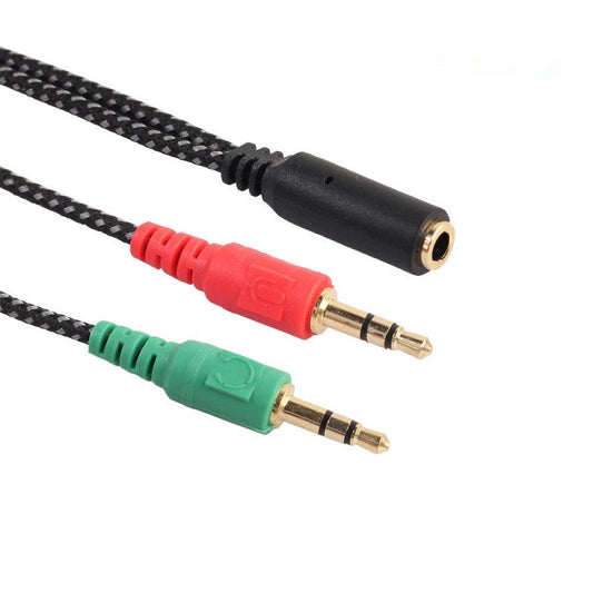 JMT-588938 Dual Output Audio Adapter Cable for Mobile, MP3, Computer, and Tablet - 3.5mm Braided Wire - 21CM Length
