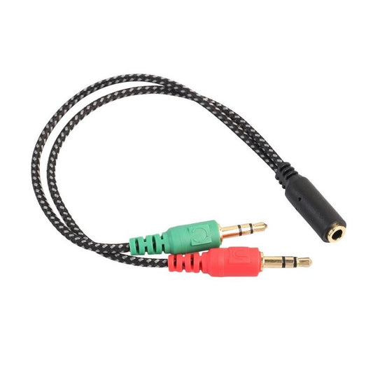 JMT-588938 Dual Output Audio Adapter Cable for Mobile, MP3, Computer, and Tablet - 3.5mm Braided Wire - 21CM Length
