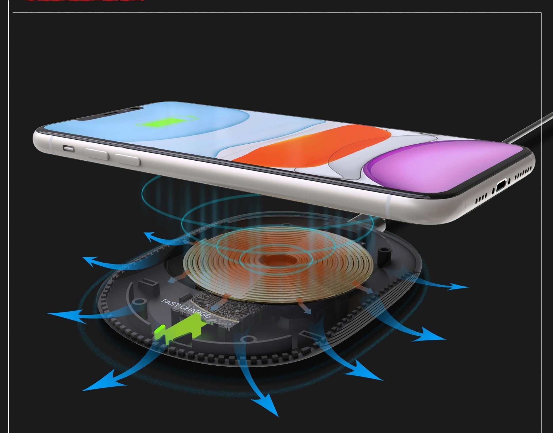JMT-589450 15W Fast Wireless Charger with Type-C Interface - Compatible with 9V Input, Available in Black and White