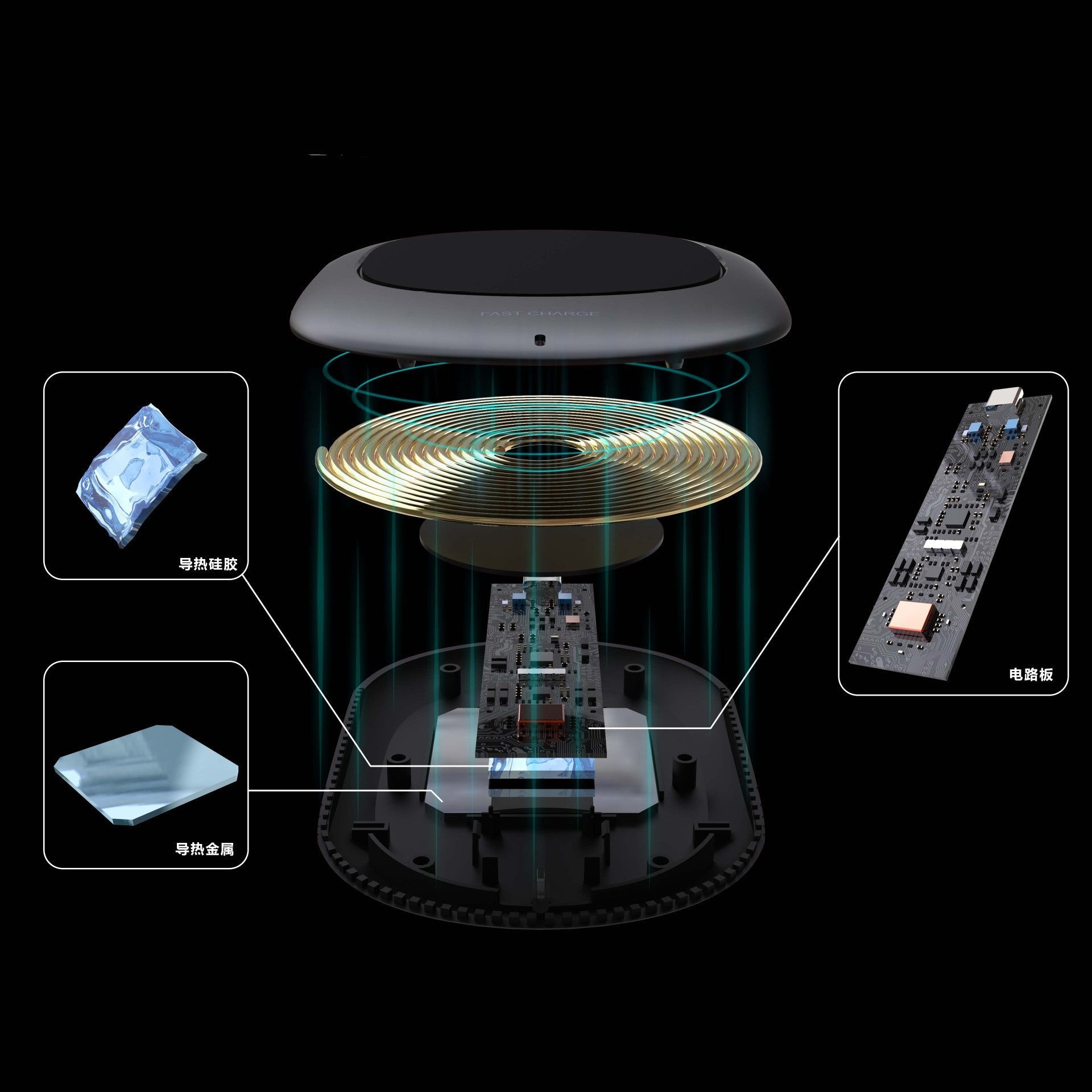 JMT-589450 15W Fast Wireless Charger with Type-C Interface - Compatible with 9V Input, Available in Black and White