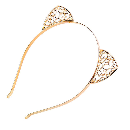JMT-589450 Shiny Plaid Cat Ear Headband for Women - Fashionable Plastic Accessory