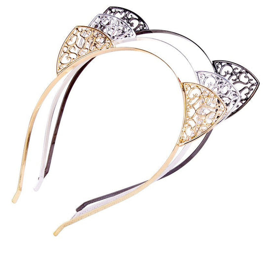 JMT-589450 Shiny Plaid Cat Ear Headband for Women - Fashionable Plastic Accessory