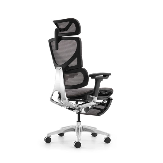 JMT-589514 Ergonomic White Mesh Office and Gaming Chair with Footrest for Enhanced Comfort