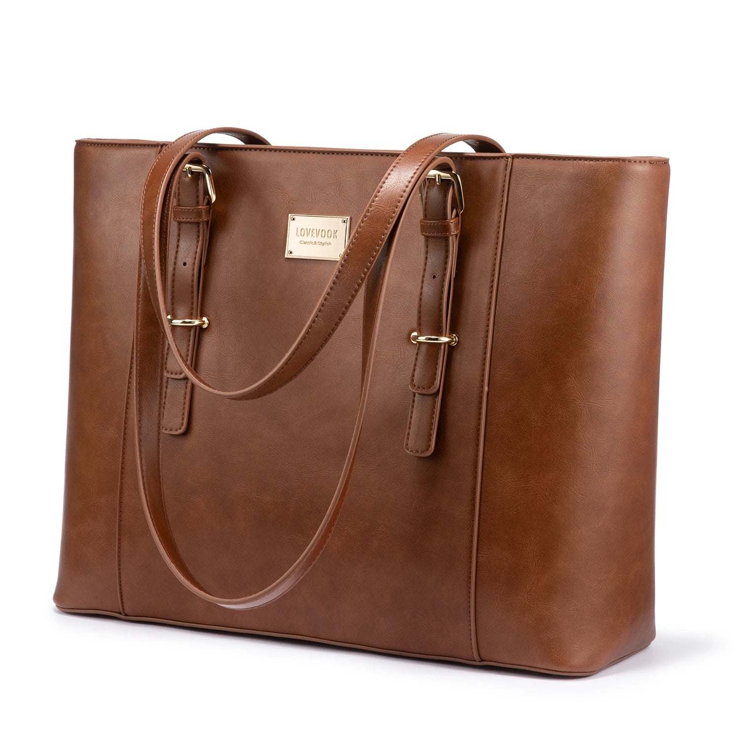 JMT-589642 Large Leather Laptop Tote Bag for Women - Casual Office Briefcase with Shoulder Strap