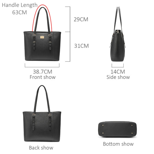 JMT-589642 Large Leather Laptop Tote Bag for Women - Casual Office Briefcase with Shoulder Strap