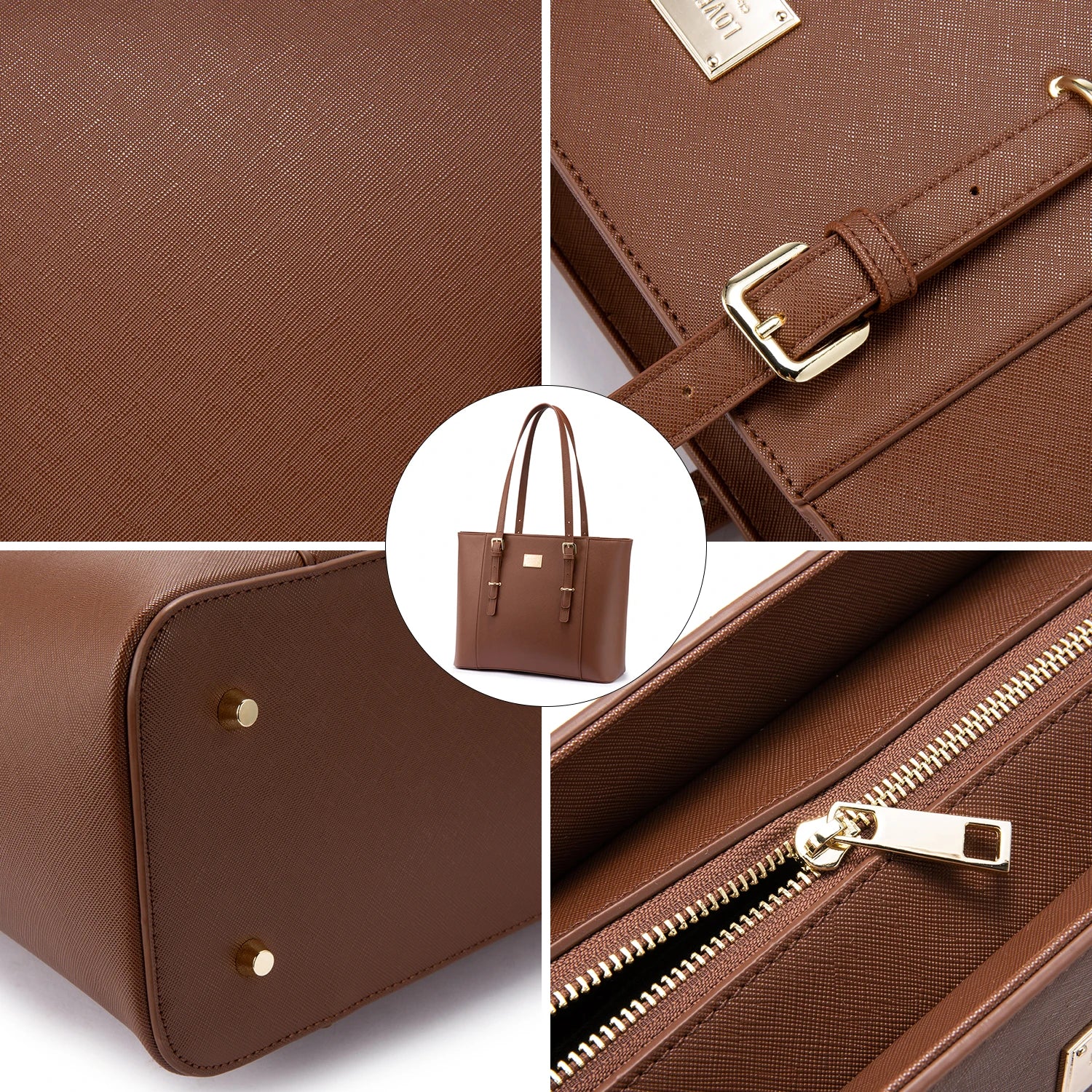 JMT-589642 Large Leather Laptop Tote Bag for Women - Casual Office Briefcase with Shoulder Strap