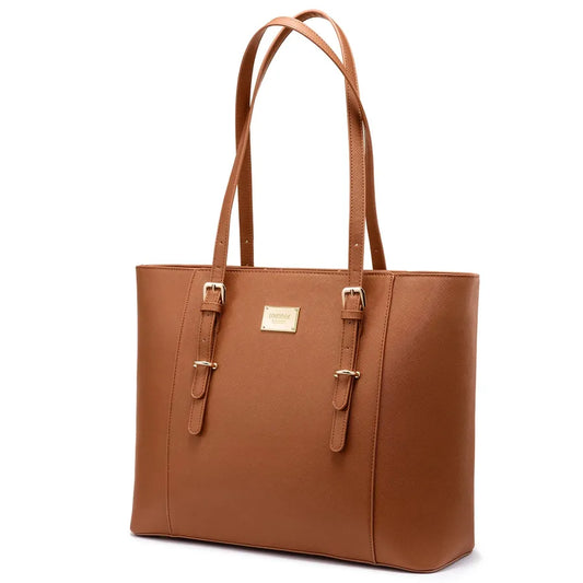 JMT-589642 Large Leather Laptop Tote Bag for Women - Casual Office Briefcase with Shoulder Strap
