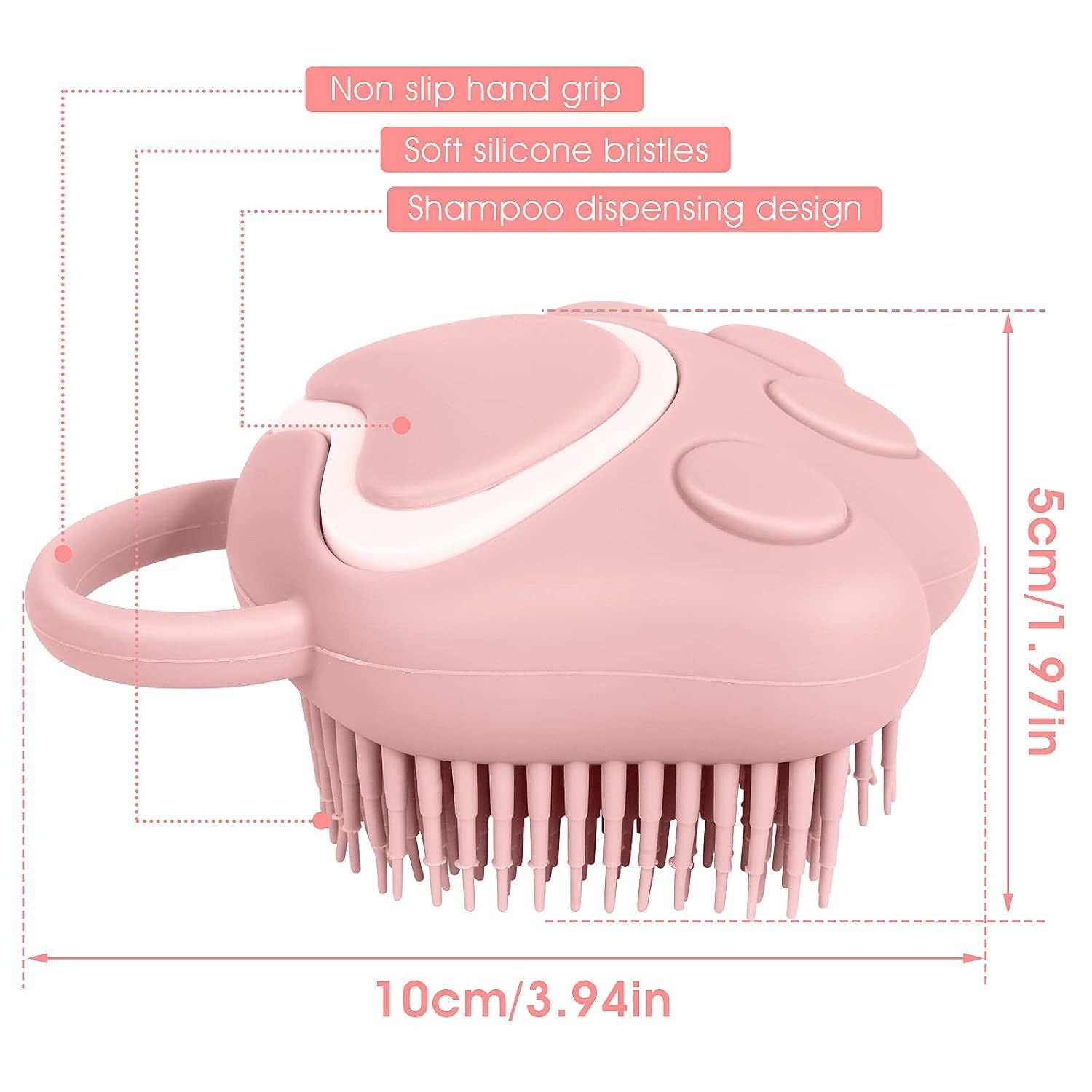 JMT-590154 Silicone Pet Grooming Brush with Shampoo Dispenser for Dogs and Cats - Fur Cleaning and Massage Tool