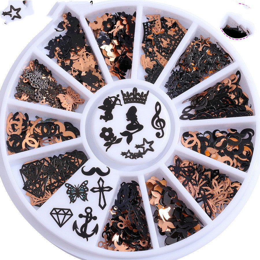 JMT-590218 Metallic 3D Snowflake Nail Sequins - 240 Piece Set in Gold, Silver, Bronze, and Black