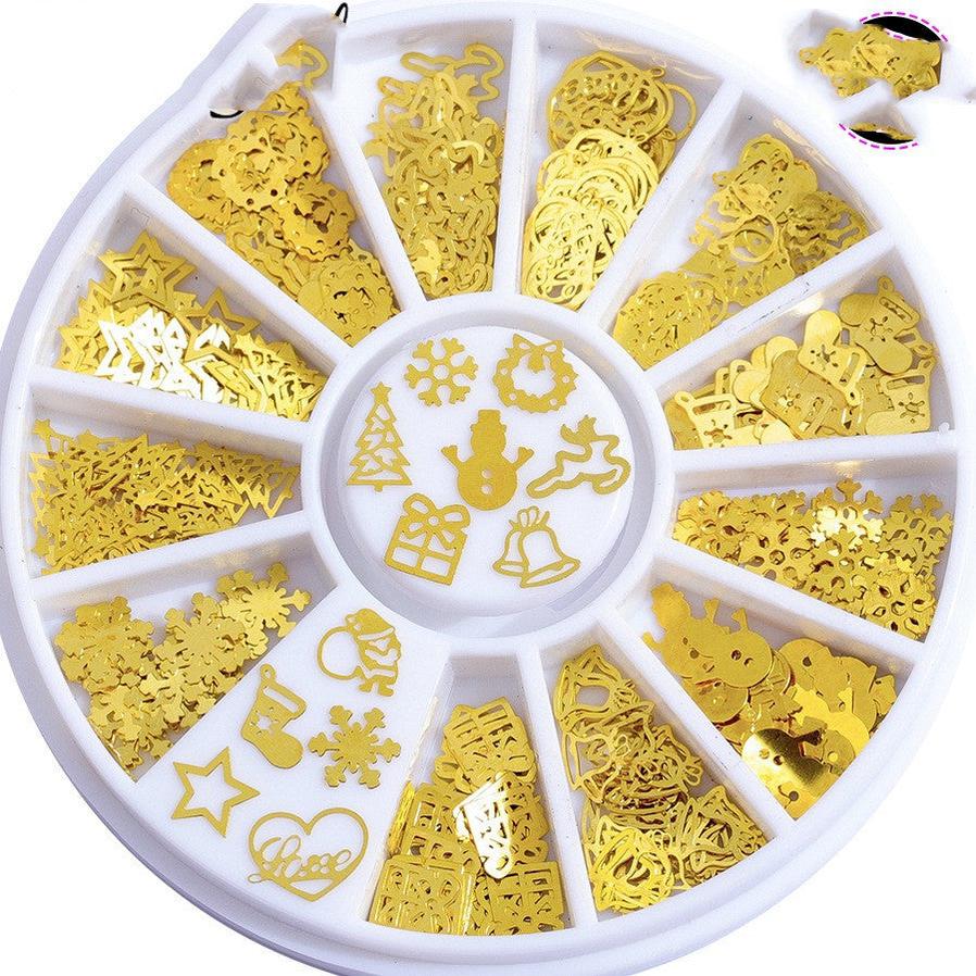 JMT-590218 Metallic 3D Snowflake Nail Sequins - 240 Piece Set in Gold, Silver, Bronze, and Black