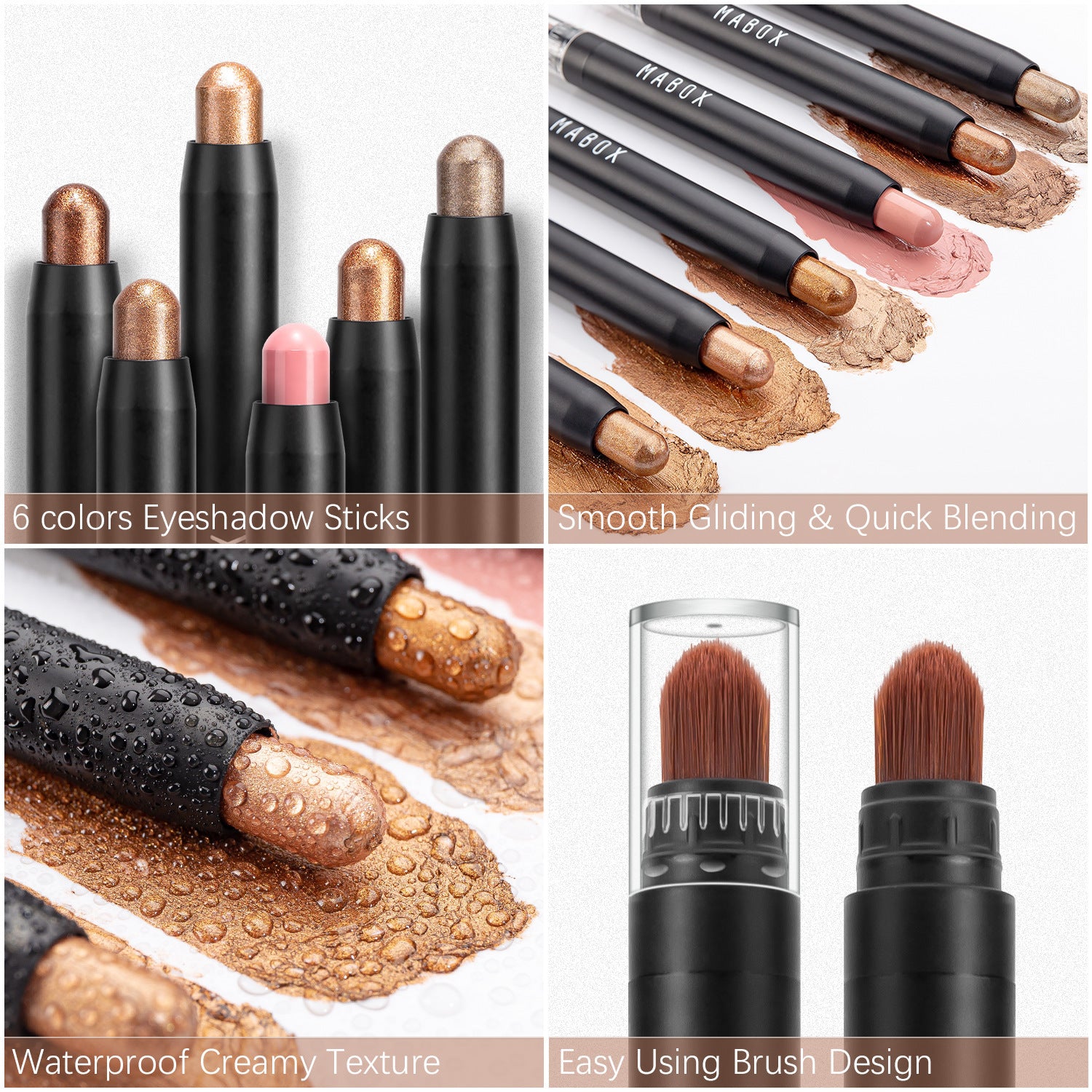 JMT-590346 Waterproof Eye Shadow Stick - Pearlescent and Earth Tone Color Options