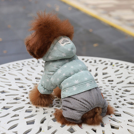 JMT-590538 Four-Legged Clothing in Cartoon Style - Soft Cotton Outfit for Pets in Green, Pink, Khaki, Sizes XS to XL