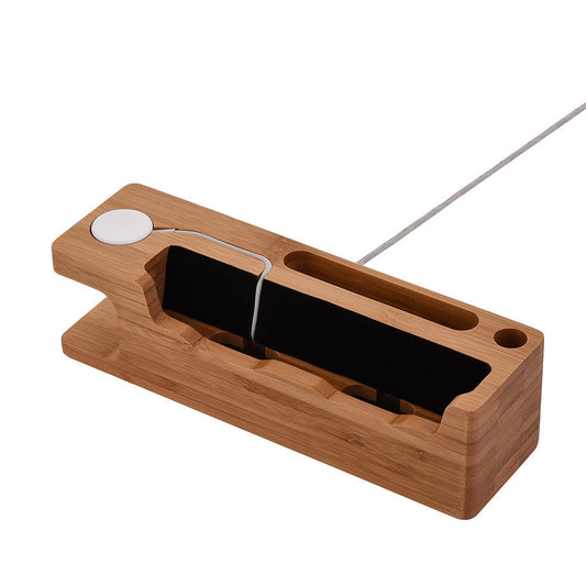 JMT-590922 Bamboo 3-in-1 Charging Stand for iPhone and Apple Watch - Eco-Friendly, Moisture-Proof Desktop Dock
