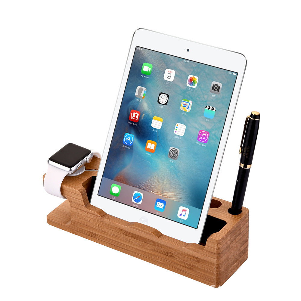 JMT-590922 Bamboo 3-in-1 Charging Stand for iPhone and Apple Watch - Eco-Friendly, Moisture-Proof Desktop Dock