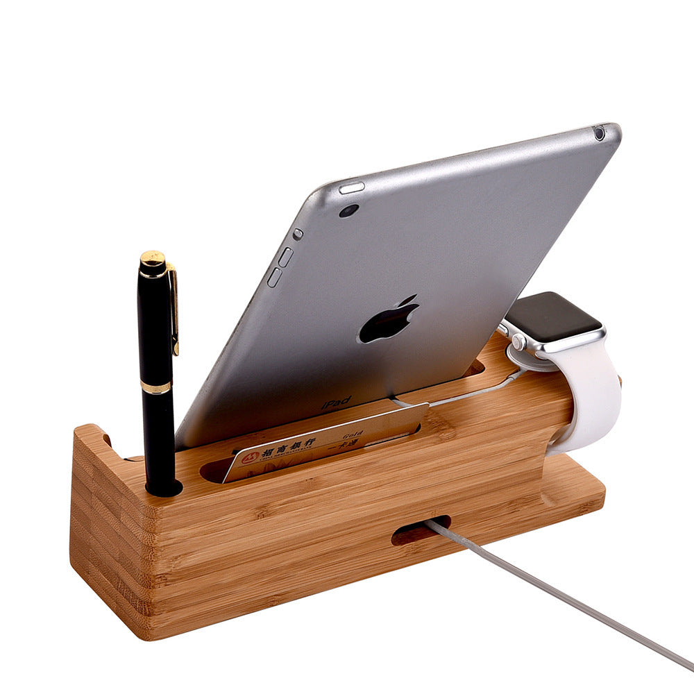 JMT-590922 Bamboo 3-in-1 Charging Stand for iPhone and Apple Watch - Eco-Friendly, Moisture-Proof Desktop Dock