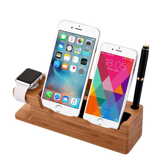 JMT-590922 Bamboo 3-in-1 Charging Stand for iPhone and Apple Watch - Eco-Friendly, Moisture-Proof Desktop Dock