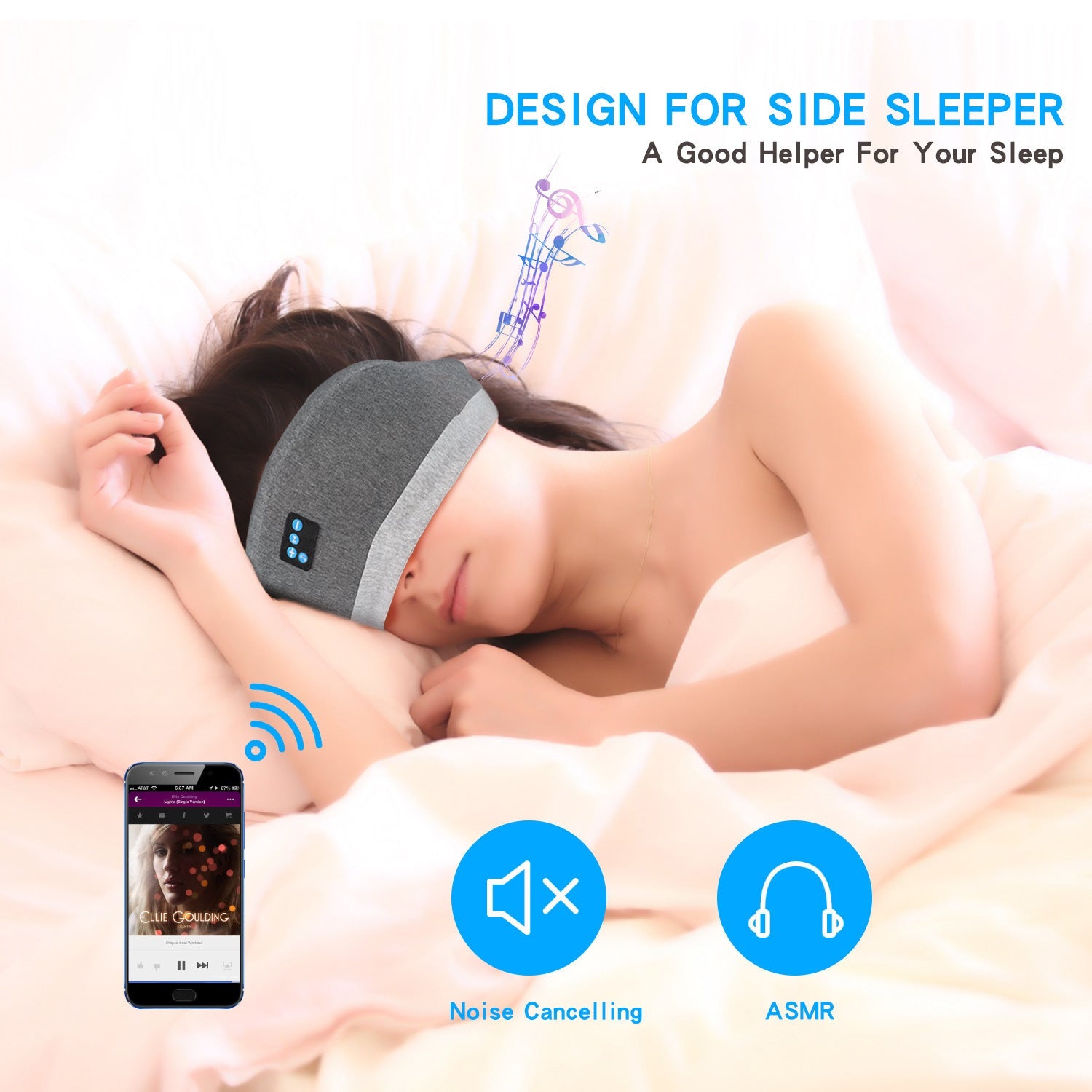 JMT-591562 Bluetooth Music Eye Mask with 3D Memory Foam and USB Charging - Multi-point Connection, 24-Hour Battery Life