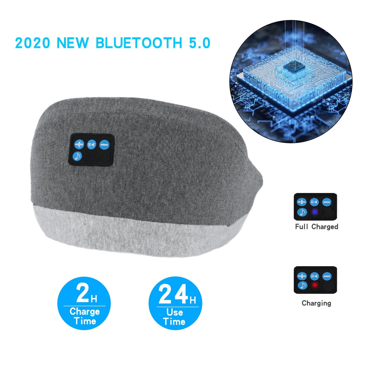 JMT-591562 Bluetooth Music Eye Mask with 3D Memory Foam and USB Charging - Multi-point Connection, 24-Hour Battery Life