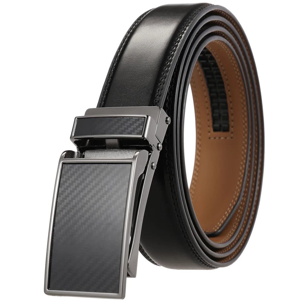 JMT-591818 Genuine Leather Automatic Sliding Buckle Belt for Men