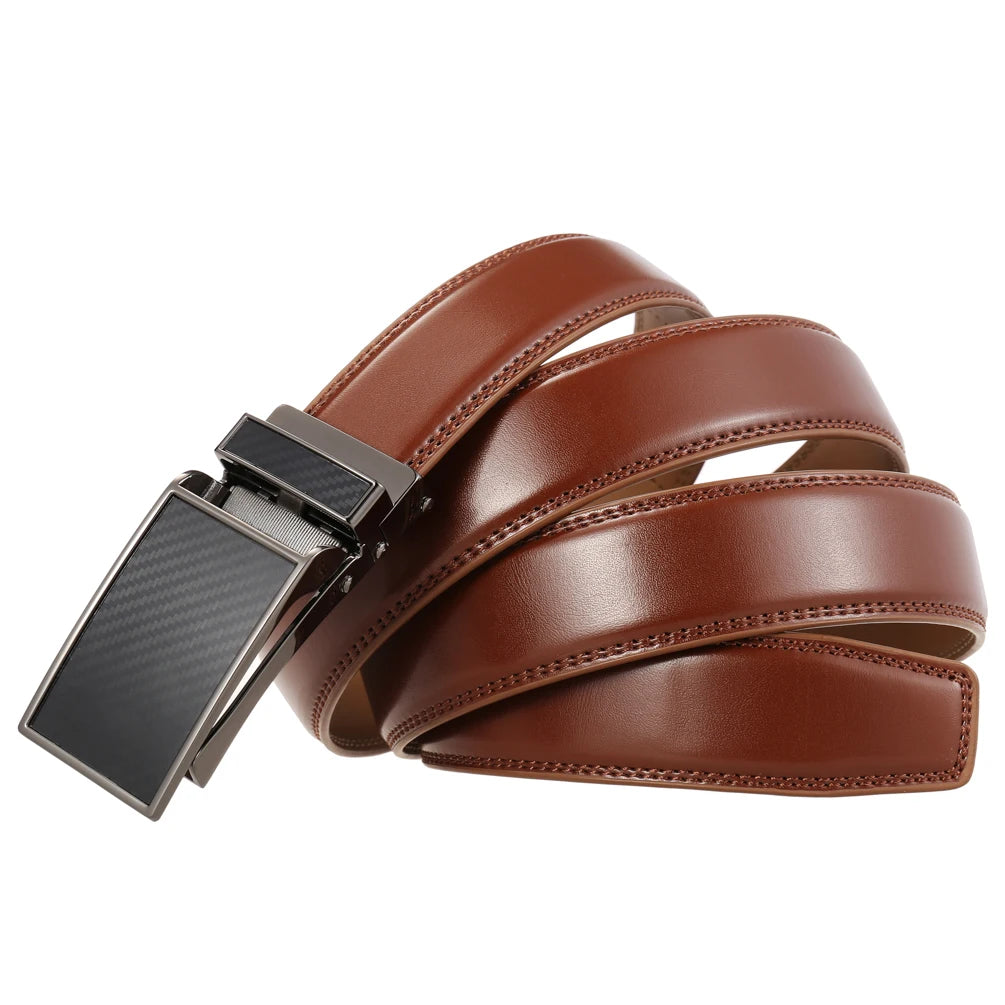 JMT-591818 Genuine Leather Automatic Sliding Buckle Belt for Men