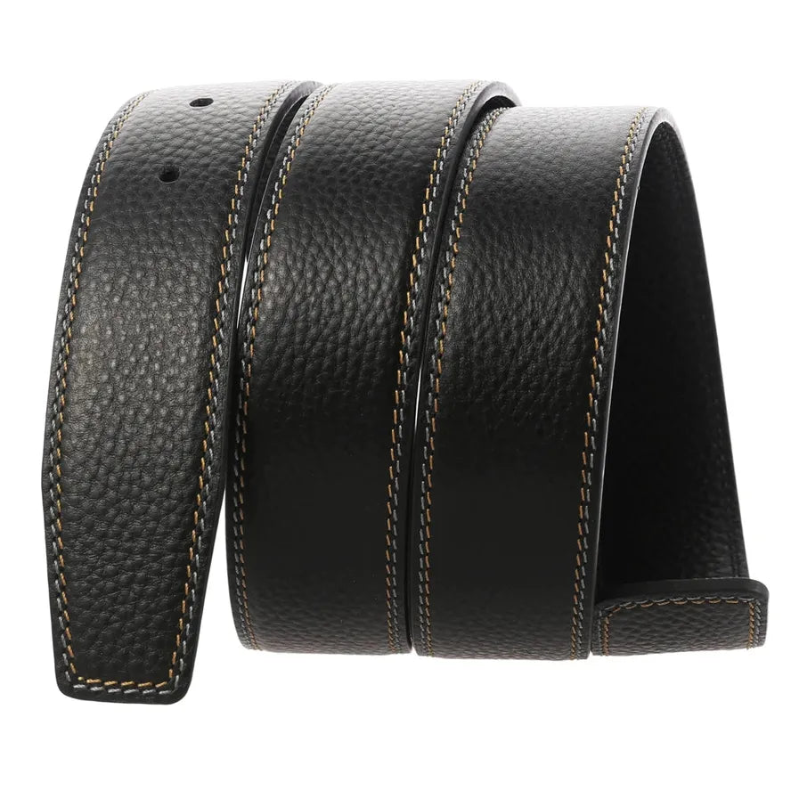 JMT-592970 Black Leather Belt with 3.4CM Perforated Pin Buckle - Versatile Fashion Accessory