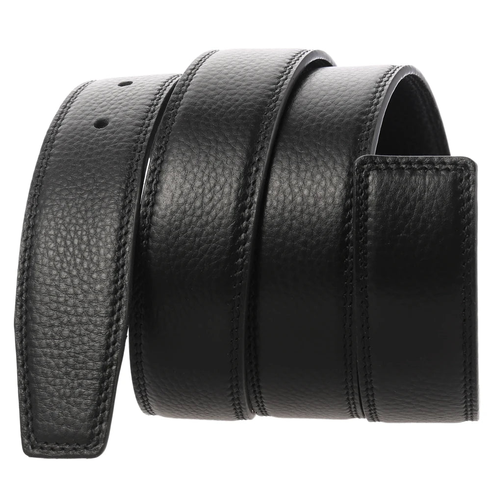 JMT-592970 Black Leather Belt with 3.4CM Perforated Pin Buckle - Versatile Fashion Accessory