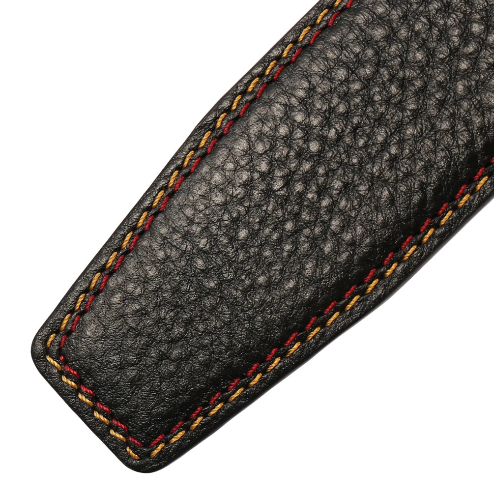 JMT-592970 Black Leather Belt with 3.4CM Perforated Pin Buckle - Versatile Fashion Accessory