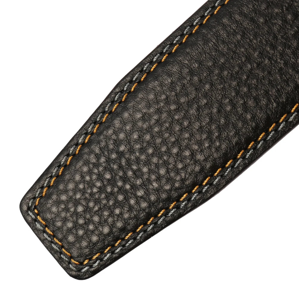 JMT-592970 Black Leather Belt with 3.4CM Perforated Pin Buckle - Versatile Fashion Accessory