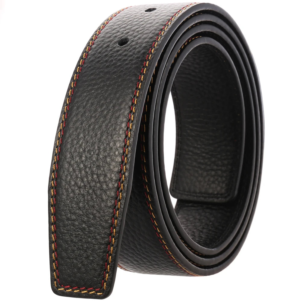 JMT-592970 Black Leather Belt with 3.4CM Perforated Pin Buckle - Versatile Fashion Accessory