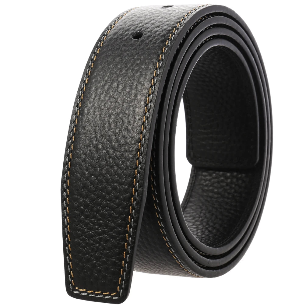 JMT-592970 Black Leather Belt with 3.4CM Perforated Pin Buckle - Versatile Fashion Accessory