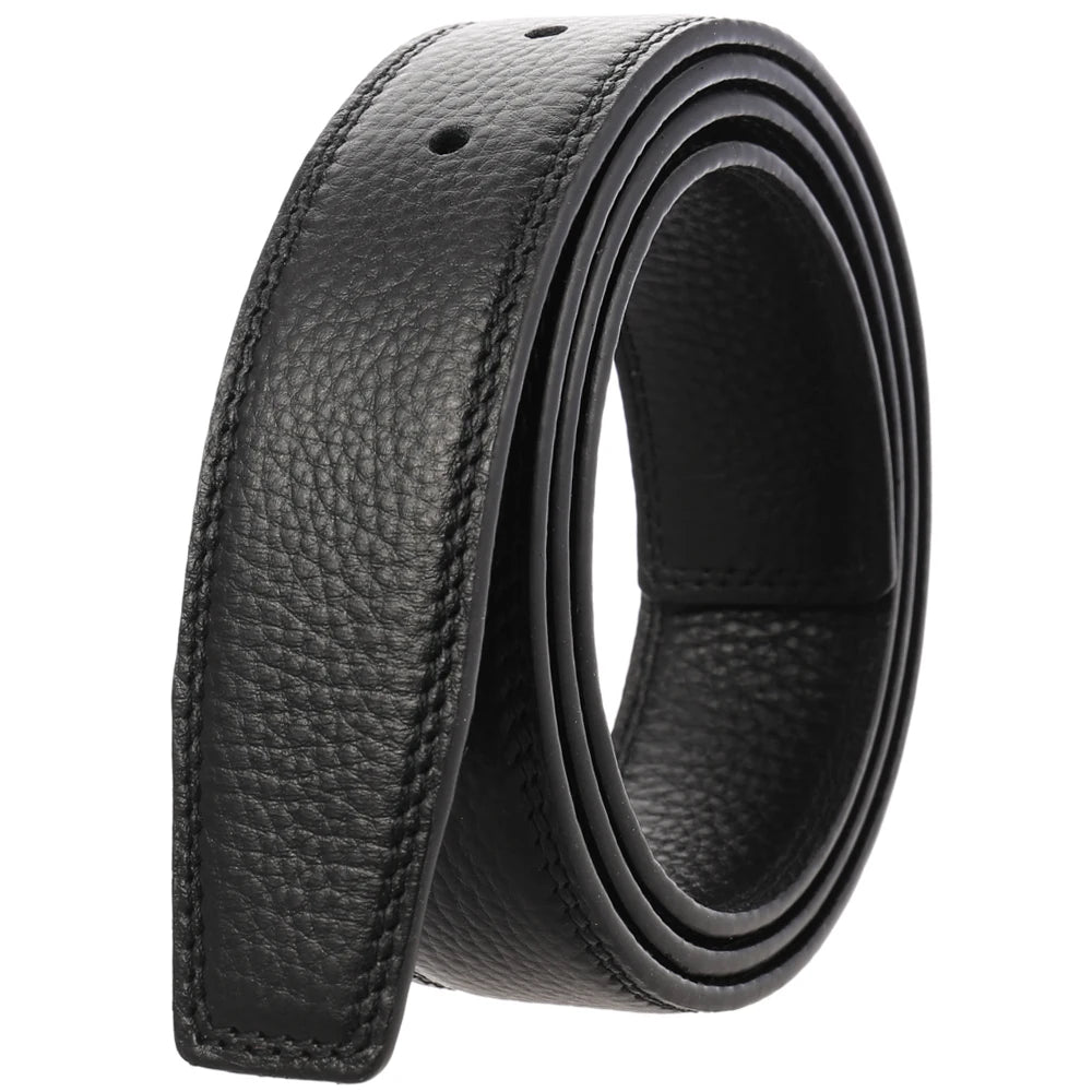 JMT-592970 Black Leather Belt with 3.4CM Perforated Pin Buckle - Versatile Fashion Accessory