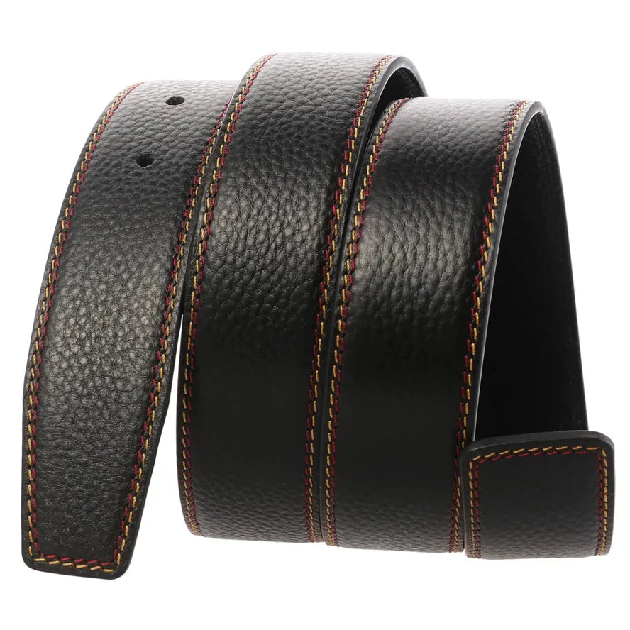 JMT-592970 Black Leather Belt with 3.4CM Perforated Pin Buckle - Versatile Fashion Accessory