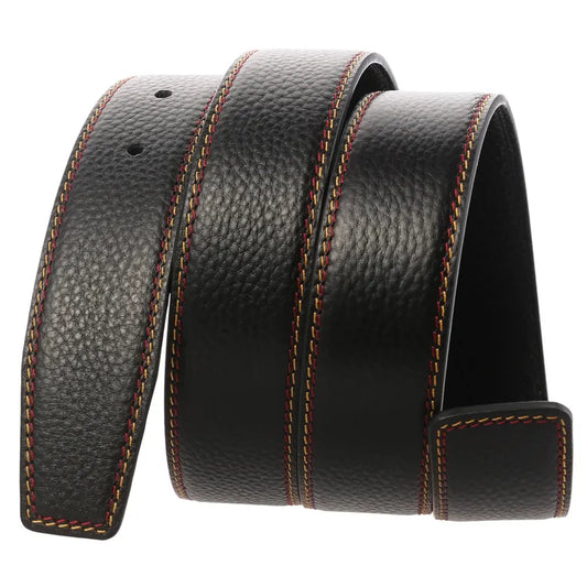 JMT-592970 Black Leather Belt with 3.4CM Perforated Pin Buckle - Versatile Fashion Accessory
