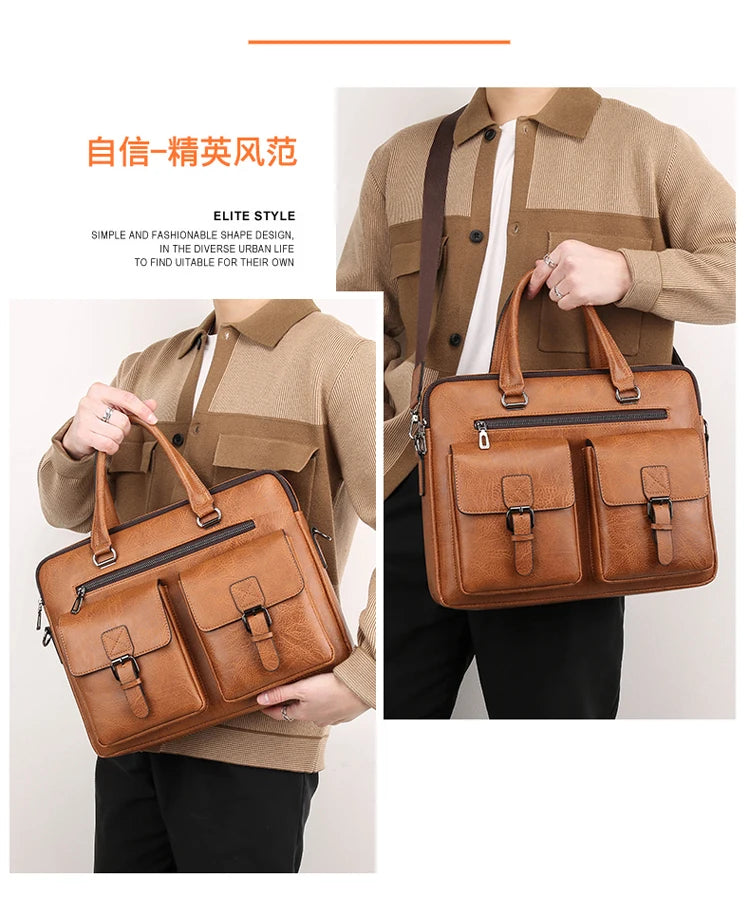 JMT-593034 Business Single Shoulder PU Leather Briefcase for Men - Versatile Laptop Bag