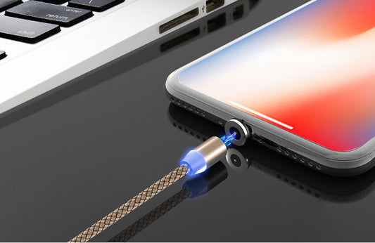 JMT-593546 Three-in-One Nylon Magnetic Data Cable for USB, Micro USB, and Type-C Devices, 1m Length