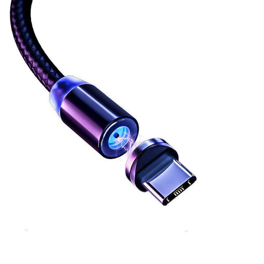 JMT-593546 Three-in-One Nylon Magnetic Data Cable for USB, Micro USB, and Type-C Devices, 1m Length