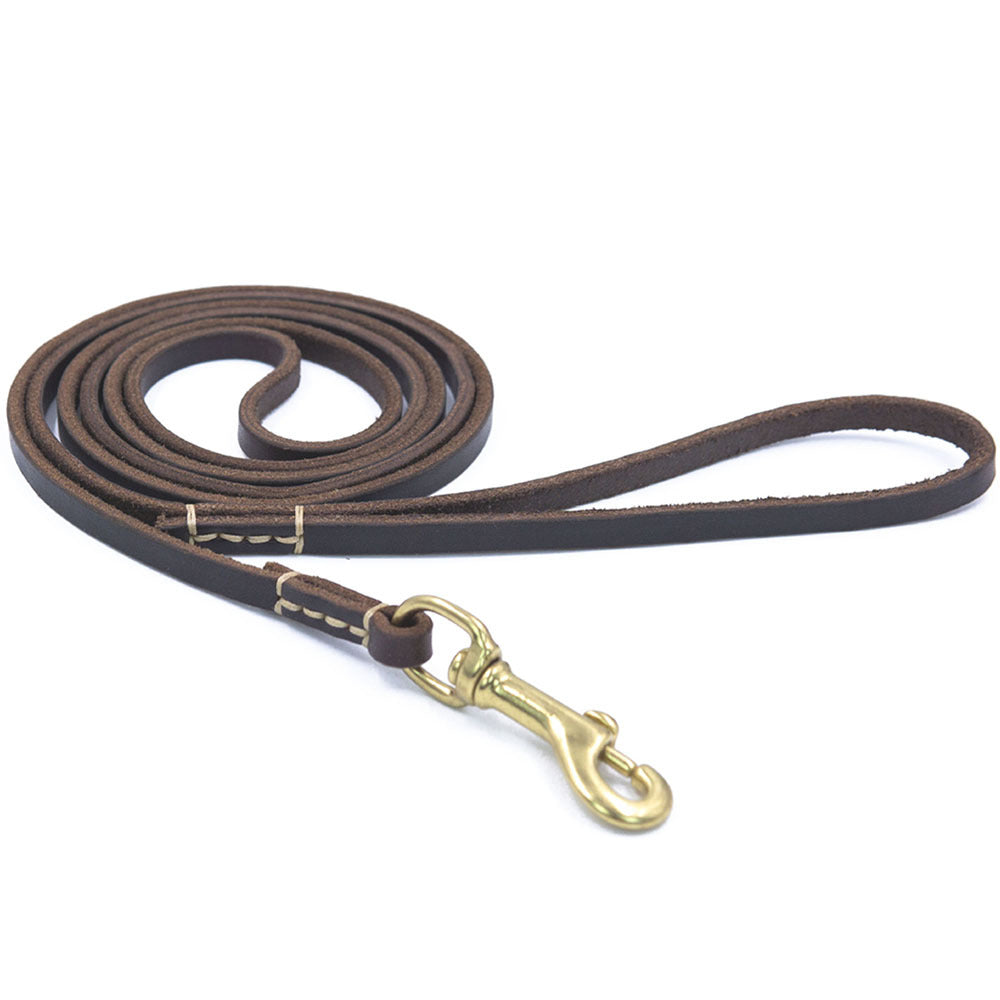 JMT-593866 Handmade Genuine Leather Dog Leash with Durable Copper Hardware for Small and Medium Dogs