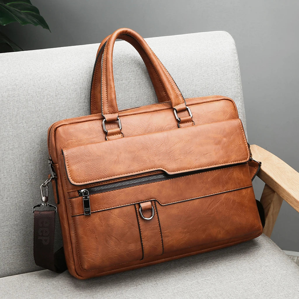 JMT-594186 Large Capacity Waterproof Laptop Briefcase Made with PU Leather for Men