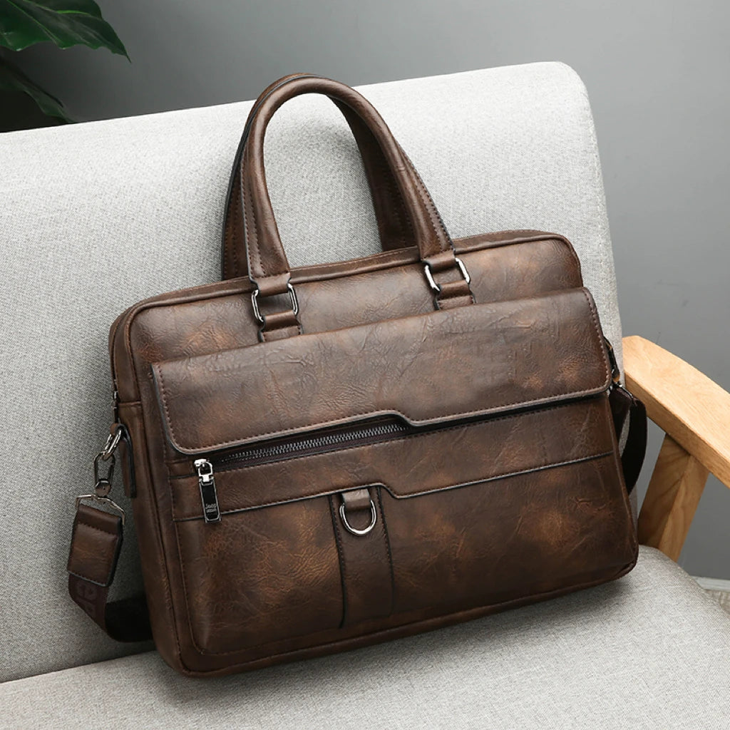 JMT-594186 Large Capacity Waterproof Laptop Briefcase Made with PU Leather for Men