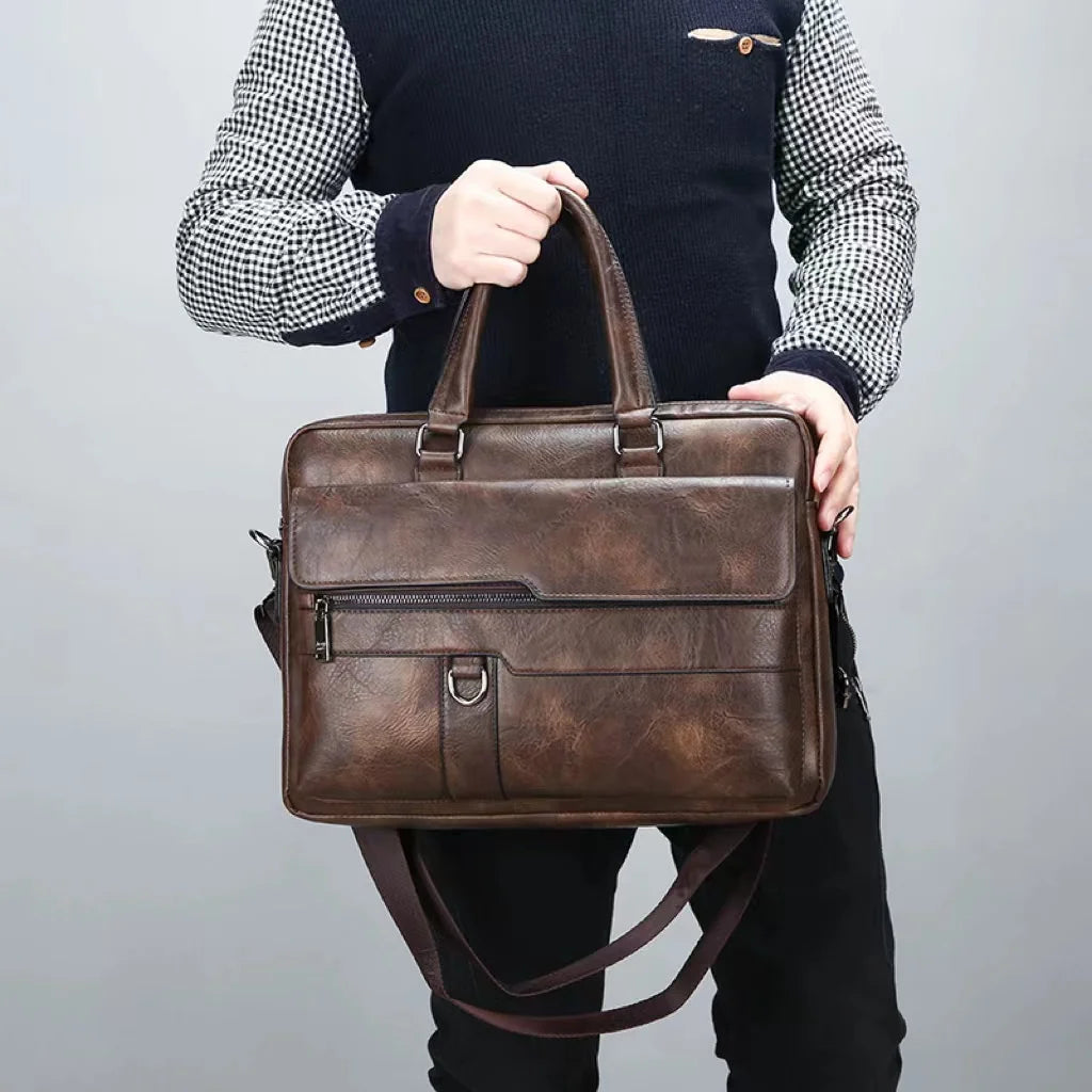 JMT-594186 Large Capacity Waterproof Laptop Briefcase Made with PU Leather for Men
