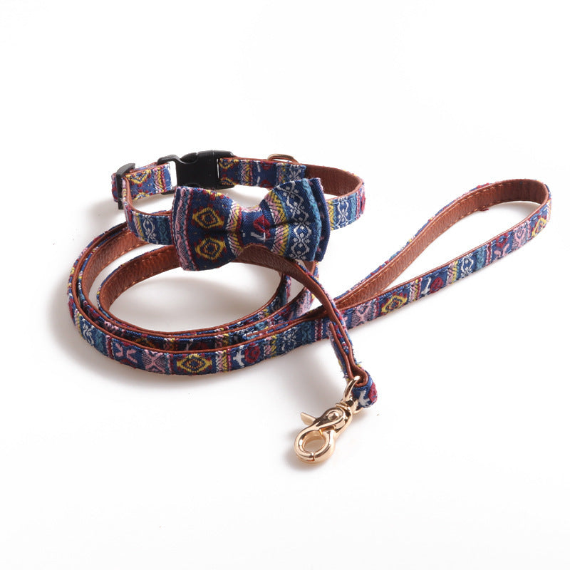 JMT-594186 Padded Bowknot Collar for Small Dogs and Cats - Leather, Breakaway Design in Blue, Pink, and White