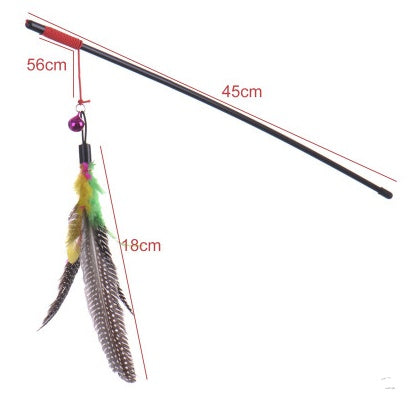 JMT-594506 Cat Feather Teaser Toy for Play and Training - Multi-Color, 45cm Pole, 56cm String