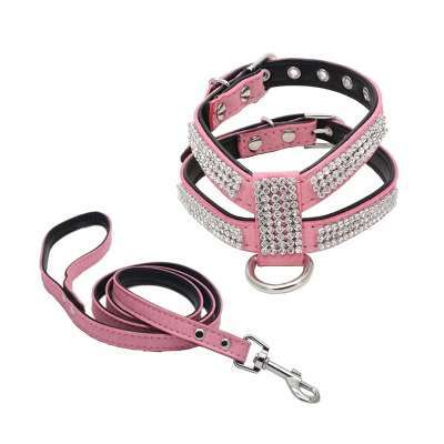 JMT-594698 K-Shaped Rhinestone Dog Harness and Leash Set in Various Colors