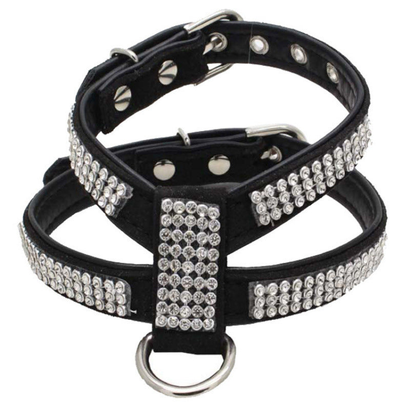 JMT-594698 K-Shaped Rhinestone Dog Harness and Leash Set in Various Colors