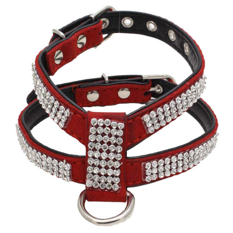 JMT-594698 K-Shaped Rhinestone Dog Harness and Leash Set in Various Colors