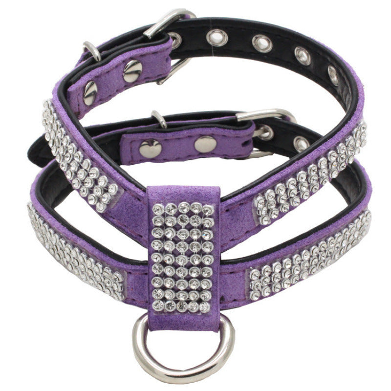 JMT-594698 K-Shaped Rhinestone Dog Harness and Leash Set in Various Colors