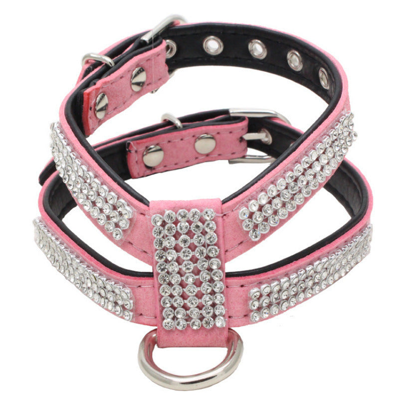 JMT-594698 K-Shaped Rhinestone Dog Harness and Leash Set in Various Colors