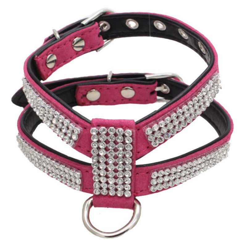 JMT-594698 K-Shaped Rhinestone Dog Harness and Leash Set in Various Colors