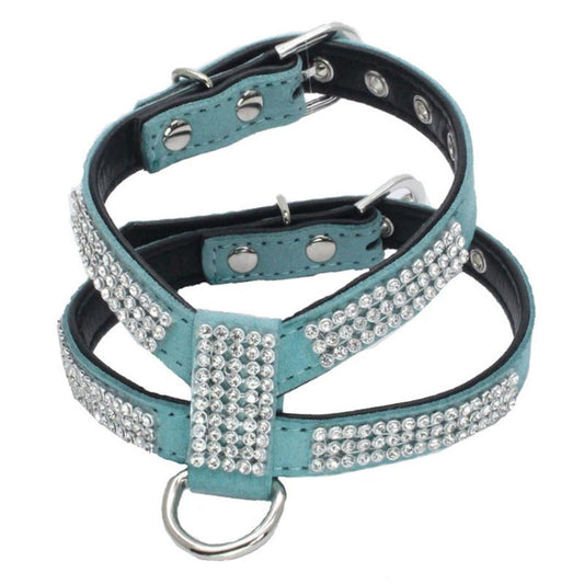 JMT-594698 K-Shaped Rhinestone Dog Harness and Leash Set in Various Colors
