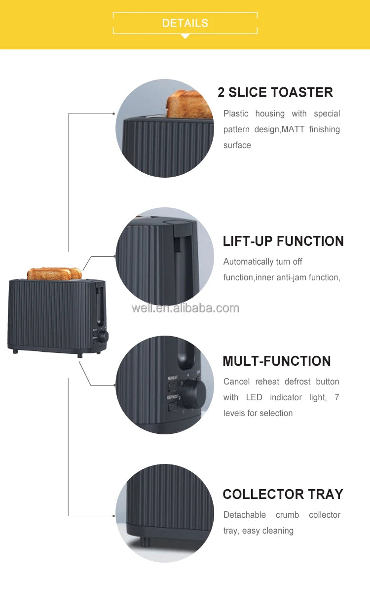 JMT-595466 Two Slice Toaster with Adjustable Browning Control and Compact Design